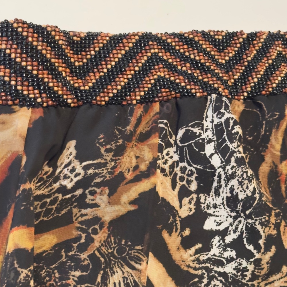 Sandy Starkman Animal Print Maxi Skirt Beaded Waistband Orange Brown Large Boho - Picture 4 of 11